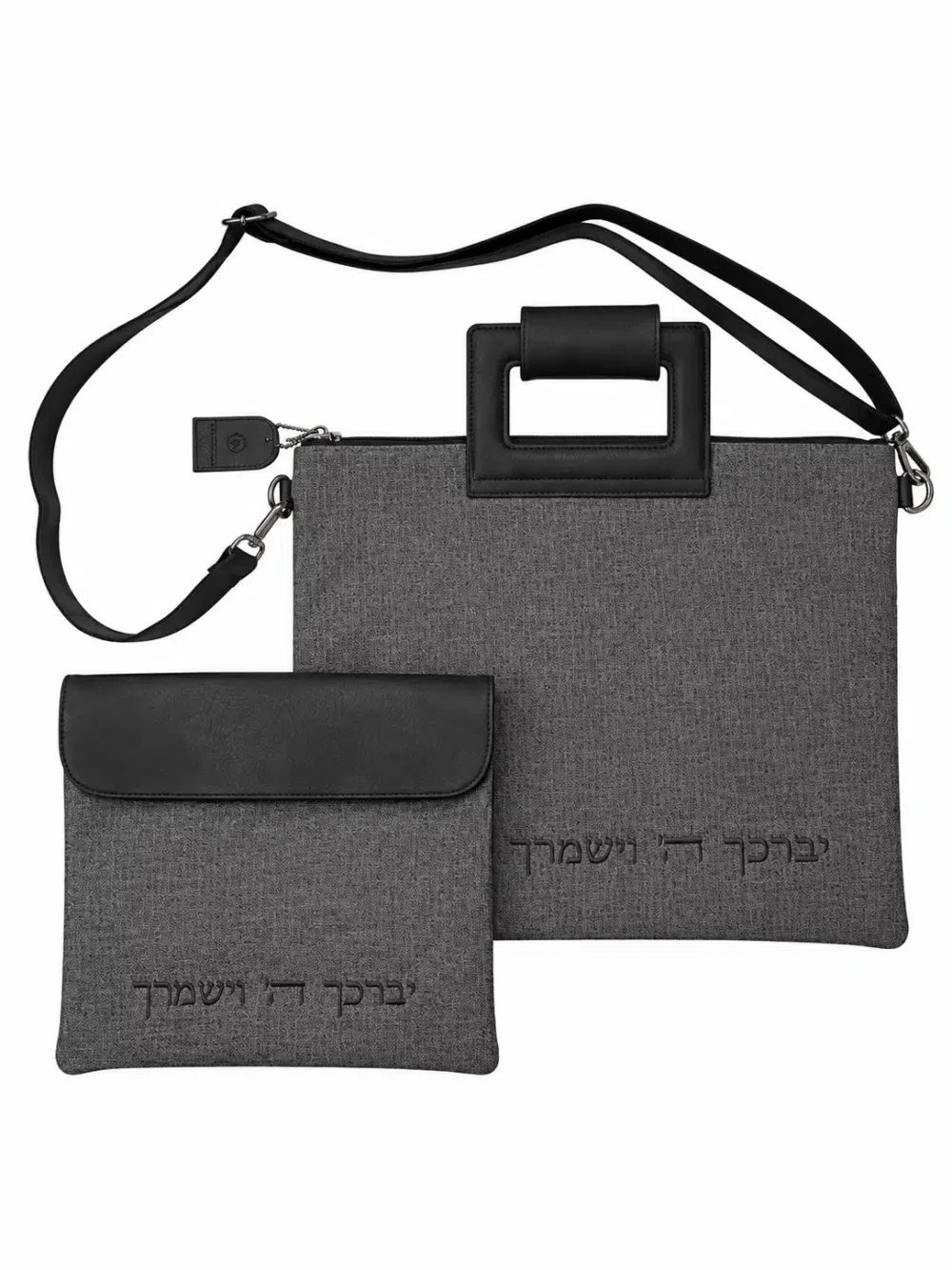 סט כיסויים מפואר לטלית ולתפילין מפשתן אפור