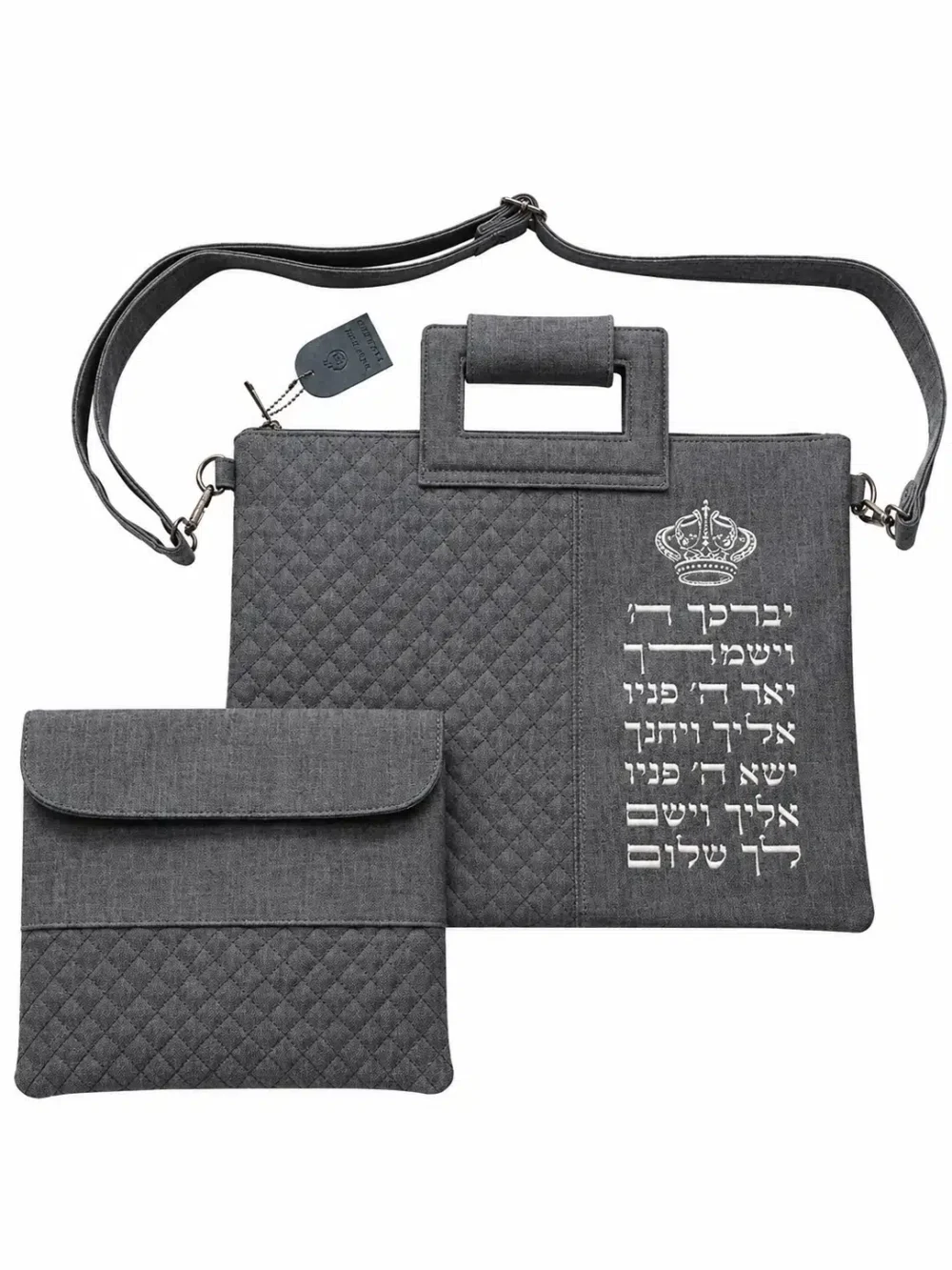 סט כיסויים מפואר לטלית ולתפילין דמוי עור אפור