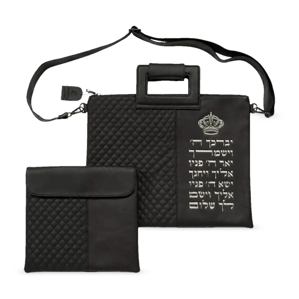 סט כיסויים מפואר לטלית ולתפילין דמוי עור שחור