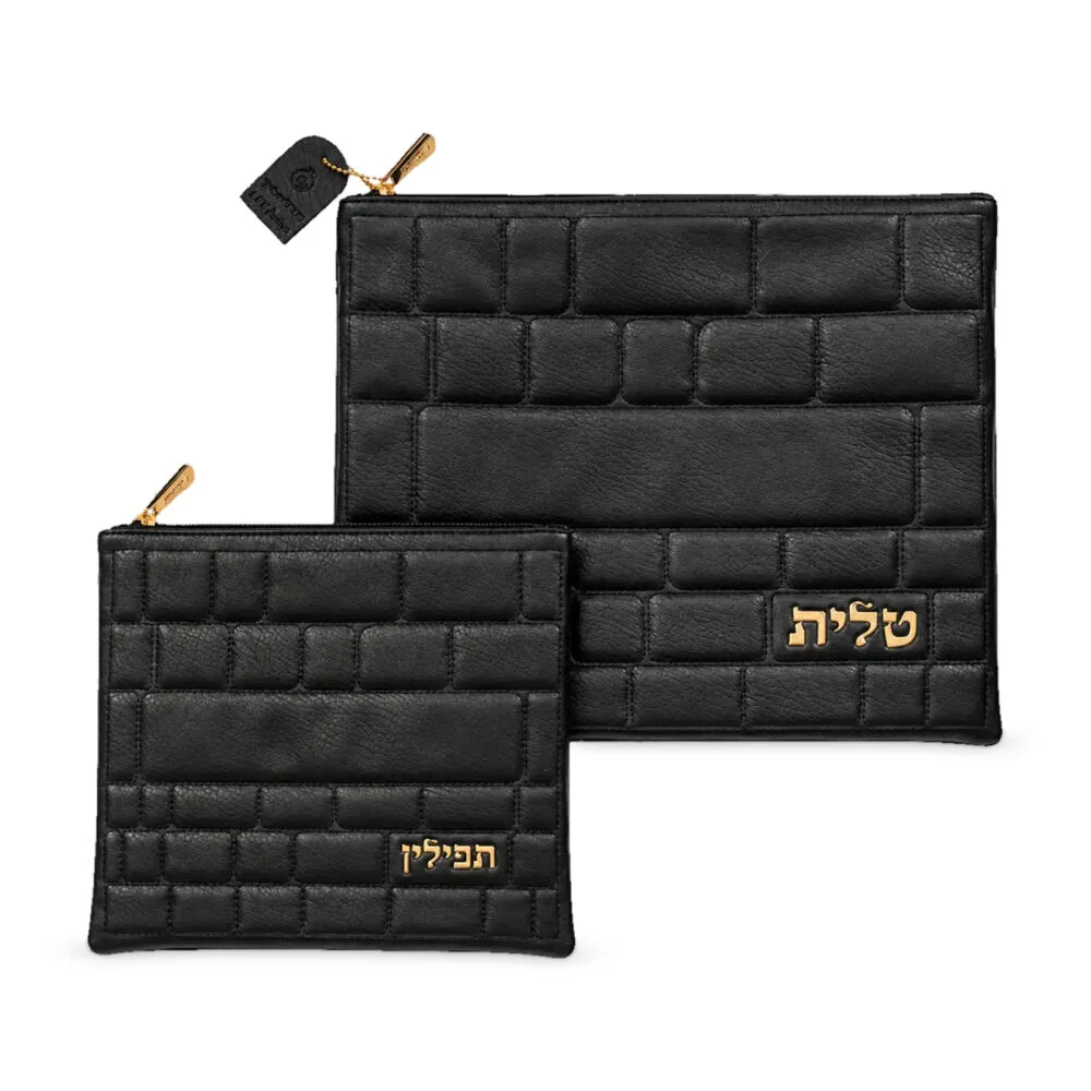 סט כיסויים מפואר לטלית ולתפילין מעור שחור