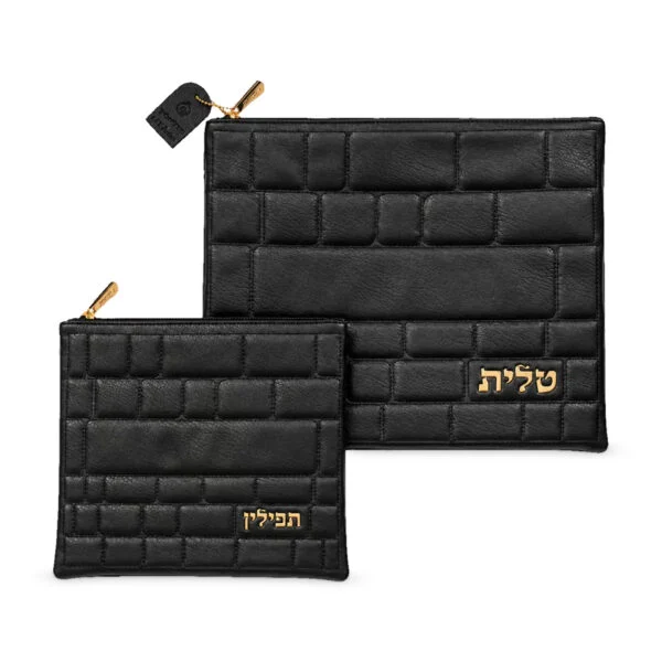 סט כיסויים מפואר לטלית ולתפילין מעור שחור