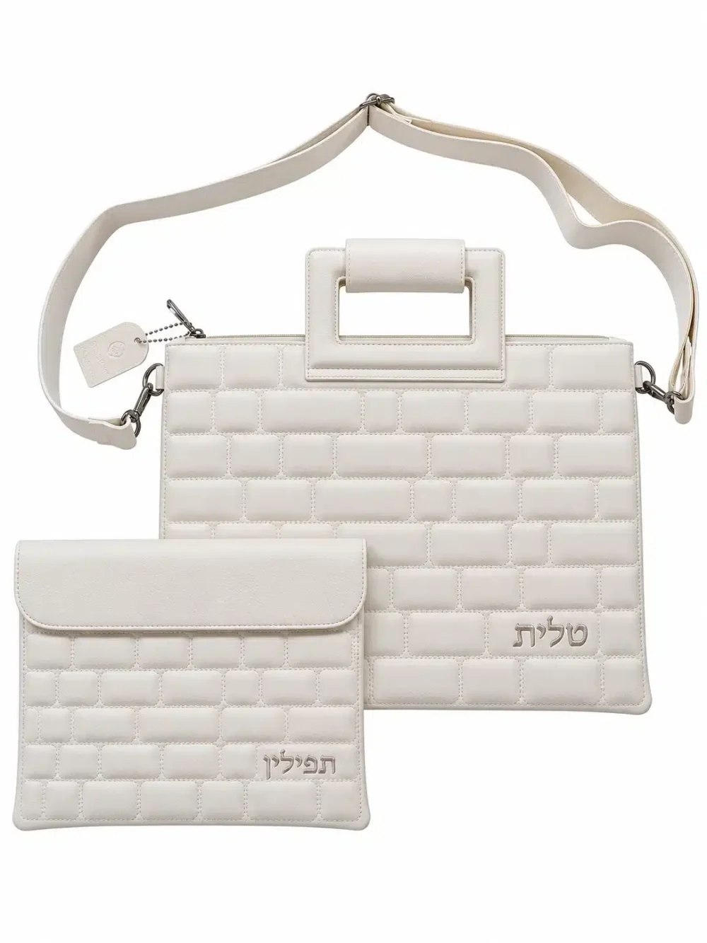 סט כיסויים מפואר לטלית ולתפילין מעור לבן